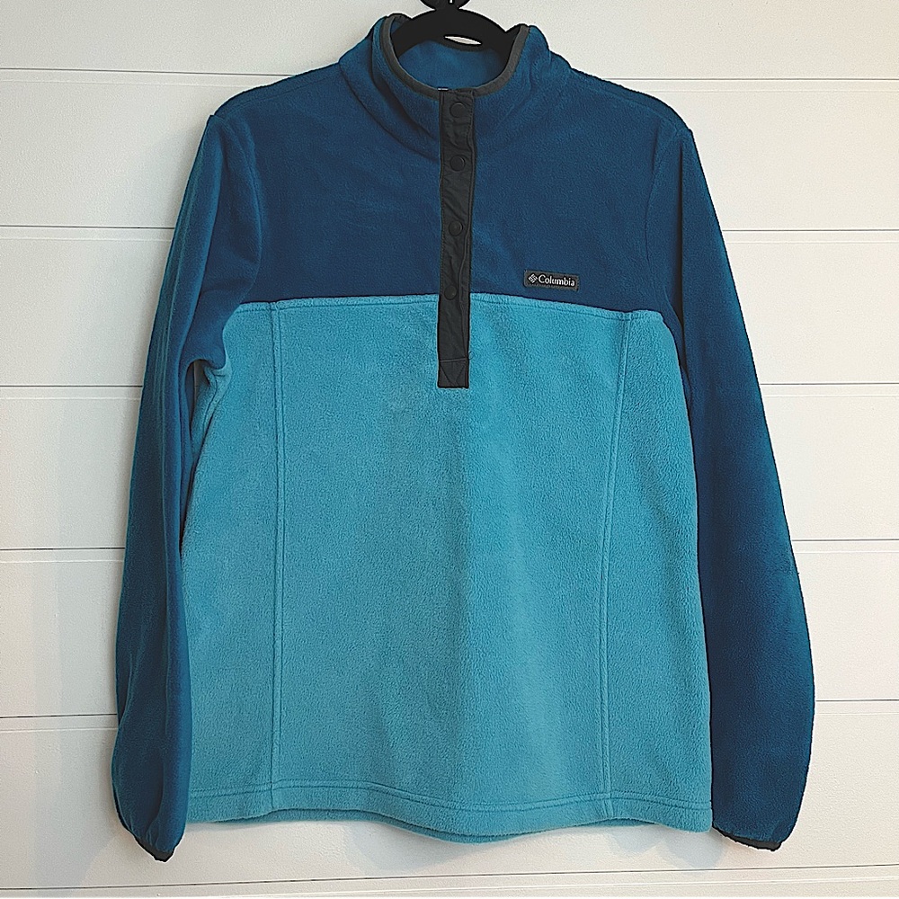 Columbia Sz L Turquoise Fleece Snap Pullover Jacket